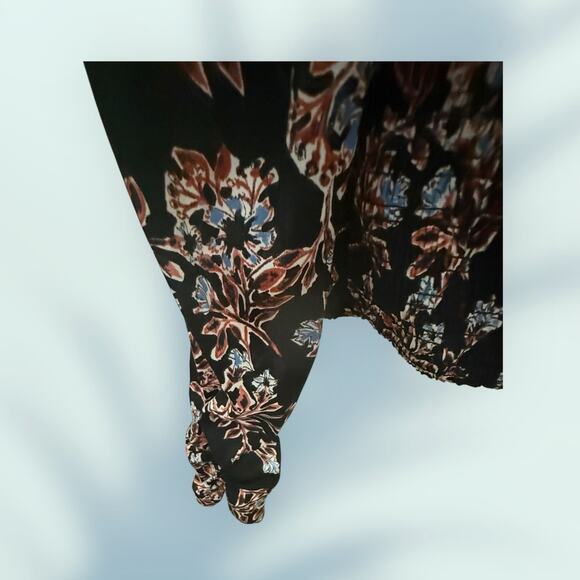 Free People Brown Leaf & Floral Pattern Smocked Waist Bank Blouse  XS - Picture 8 of 12